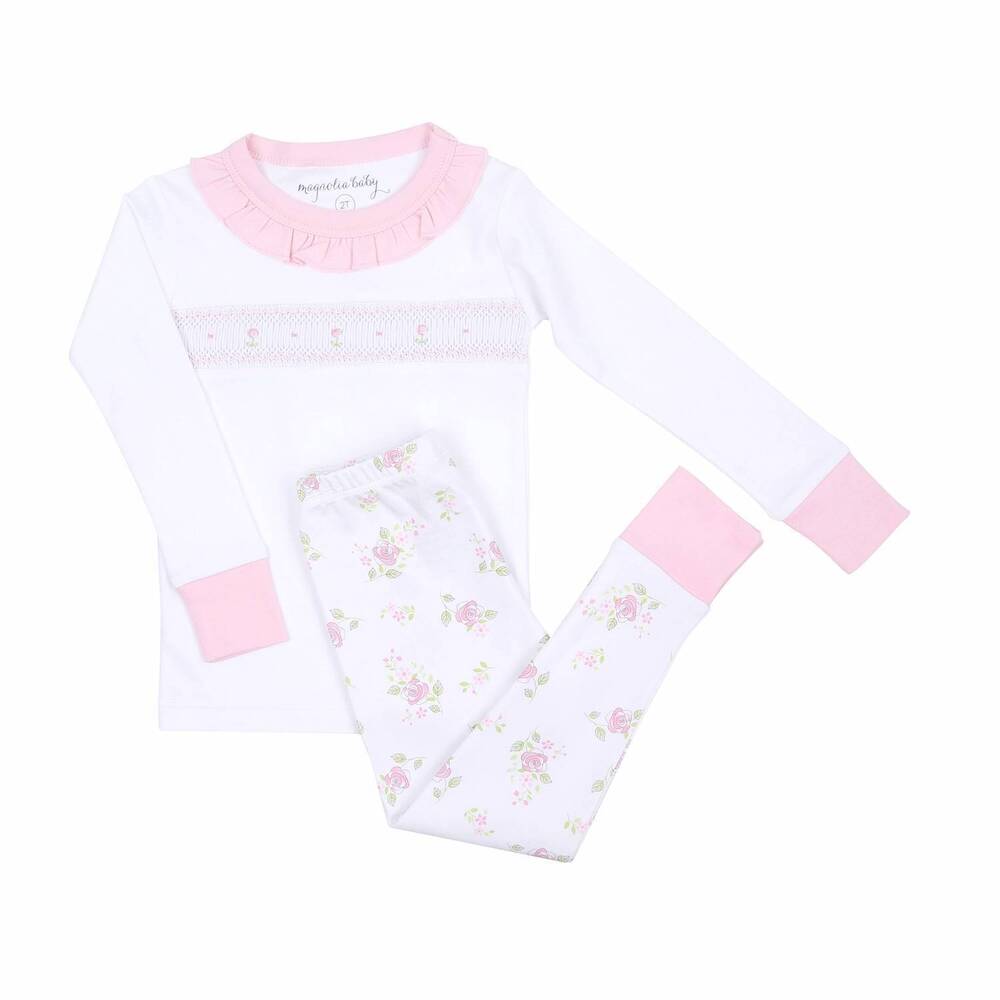 NEW MAGNOLIA BABY kid's smocked ruffle long pajamas in hope's rose